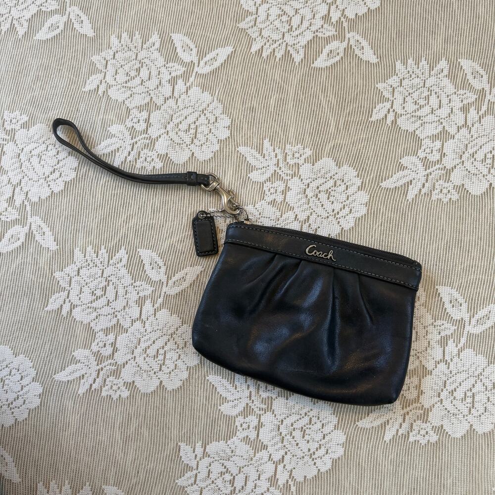 Coach Black Leather Pleated Wristlet